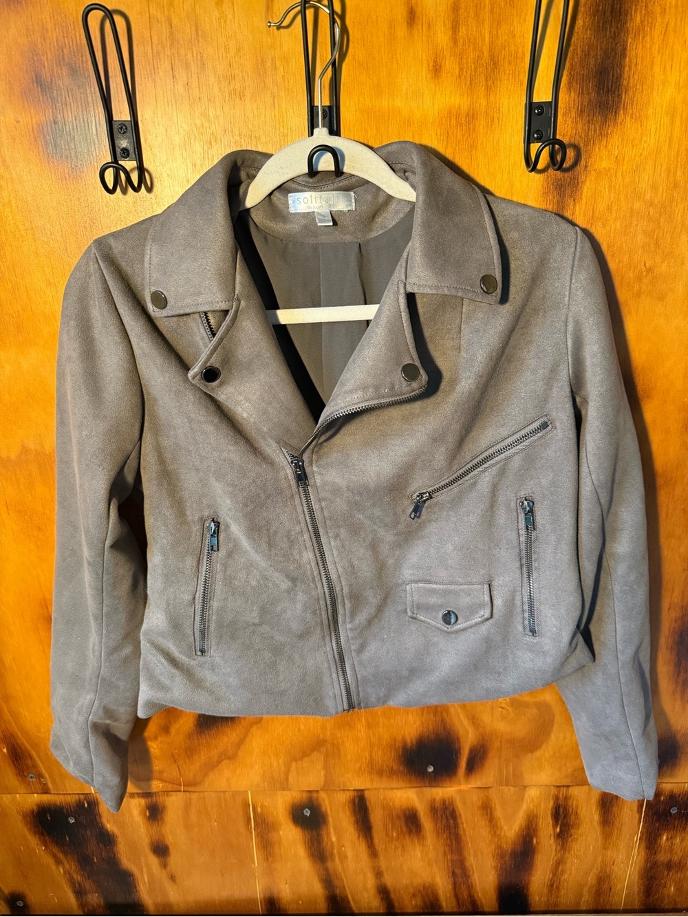 Biker Jacket Style ~ Solitaire Taupe Suede-Look Moto Jacket
